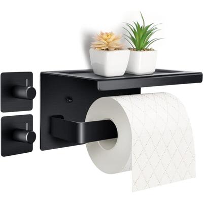 Toilettenpapierhalter Ohne Bohren, Selbstklebend Klopapierhalter mit Ablage, Edelstahl Image