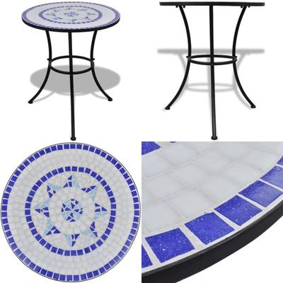 Bistrotisch Blau und Weiß 60 cm Mosaik - Gartentisch - Mosaiktisch - Bistrotisch - Outdoortisch Image