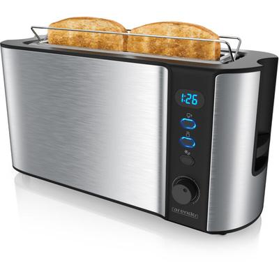 Toaster Langschlitz für 2 Scheiben, 1000 w, Brötchenaufsatz, Wärmeisoliert, Display, Edelstahl