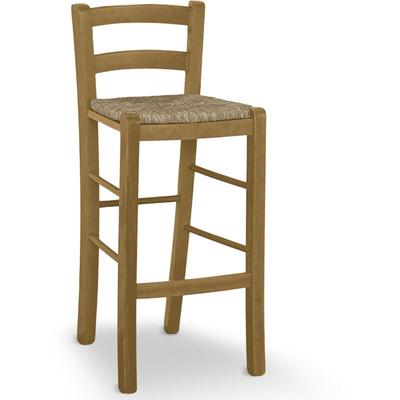 Holzhocker in heller Walnussfarbe mit Strohrückenlehne, h 67 cm Image