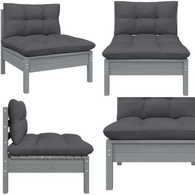 Garten-Mittelsofa mit Anthrazit Kissen Grau Massivholz Kiefer - Gartensofa - Kiefernholzmöbel Image