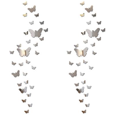 Bluedeer - Schmetterling Wanddeko 3D Spiegel Aufkleber Acryl Silber 60 Stück Image