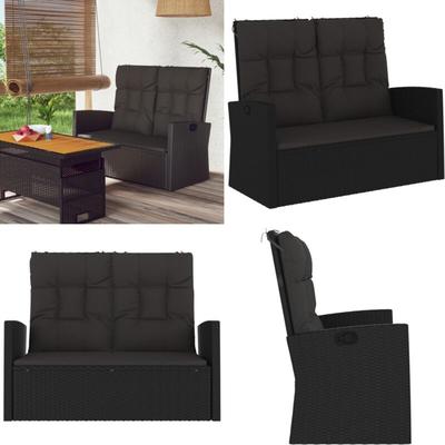 Vidaxl - Gartenbank mit Liegefunktion & Kissen Schwarz 118cm Poly Rattan - Gartenbank - Relaxbank Image