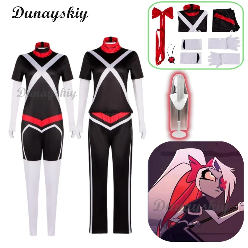 Vaggie Cosplay Kostüm Perücken Overall Anzug mit Augen maske Halloween Karneval Party Outfit für Frauen Image