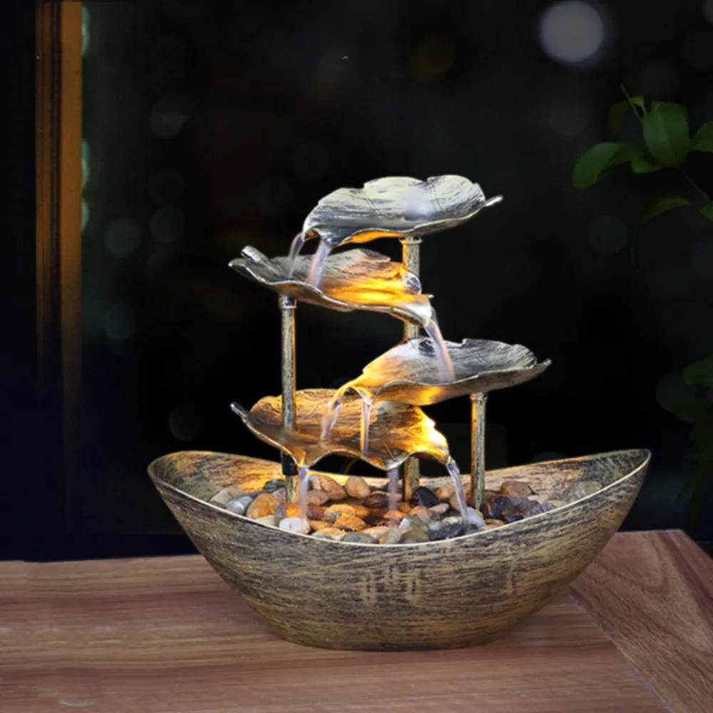 28 x 15 x 25 cm Tisch-Wasserbrunnen mit LED-Leuchten, Desktop-Brunnen, Mini-Wasserfall, Tischbrunnen für den Innenbereich, Wasserfunktion Image