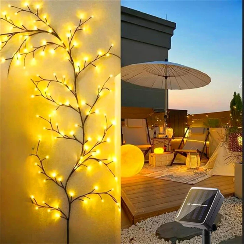 96 LEDS Solar Weidenreben Licht Im Freien Wasserdichte String Fairy Licht 8 Beleuchtung Modi Für Wand Balkon Garten DIY Dekorationen Image