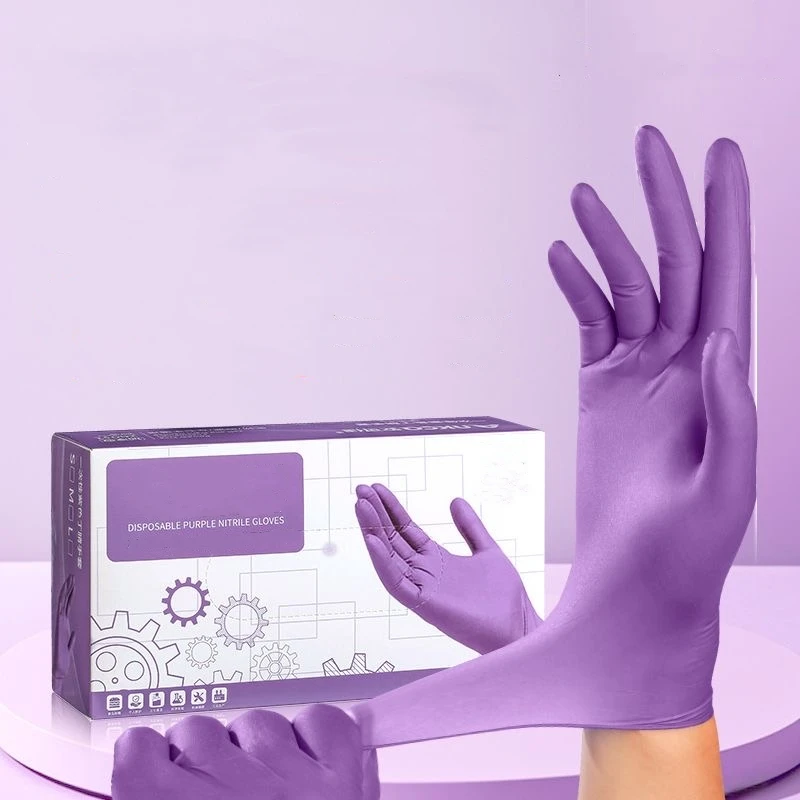 20/50/100 Stück lila Einweg-Nitrilhandschuhe, Haushaltsreinigungshandschuhe für Schönheitssalon, Kosmetikerin, Nagel, Latex und puderfrei Image