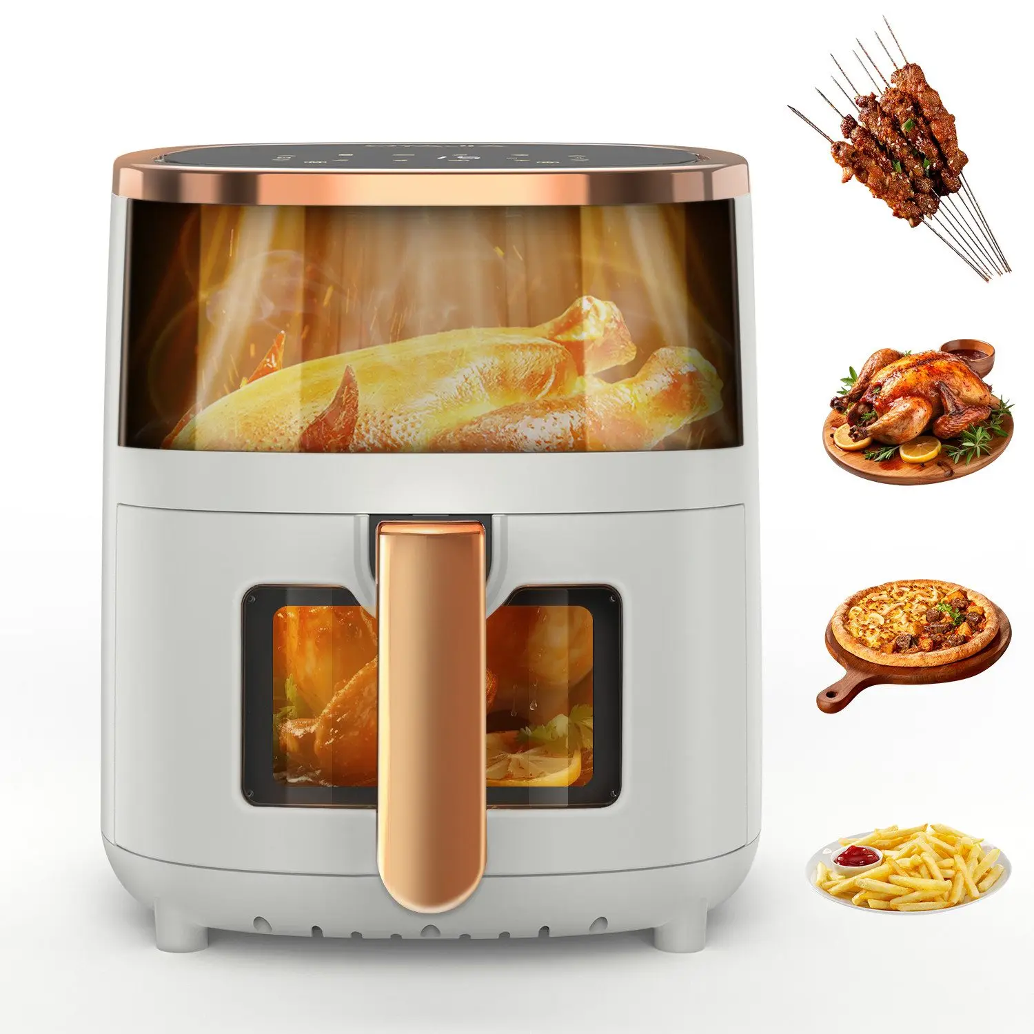 OYAJIA Airfryer Heißluftfritteuse, 8-in-1 Air Fryer XXL 6L, Heissluftfritteuse mit 2 Sichtfenster, 55 Prozent energiesparend, spülmaschinenfeste Körbe Image