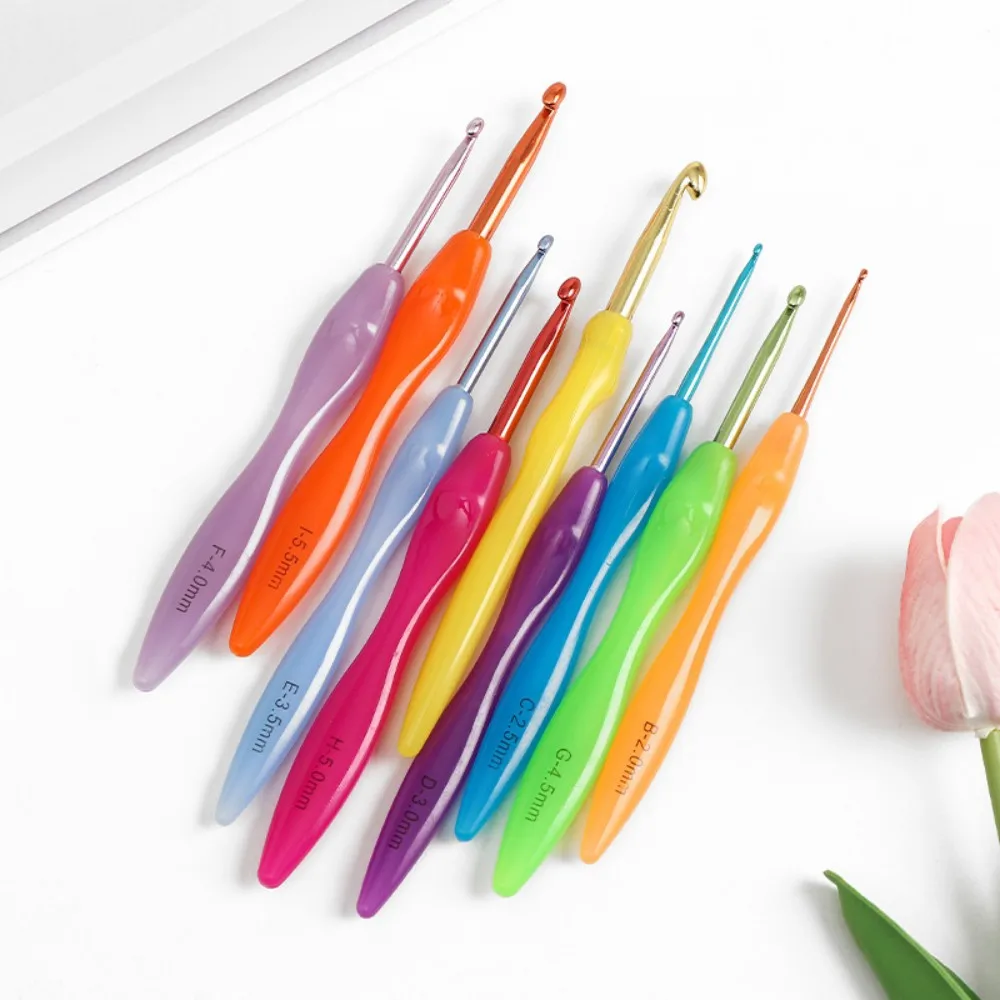 9 Stück 2,0 mm-6,0 mm Häkelgriff, bunter Aluminium-Häkelnadel, Pullover, Stricknadeln, Set, DIY, Kleidung, Schal Image