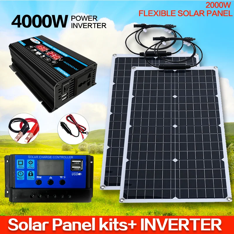 2000 W Solarenergiesystem 2000 W Solarstromsystem-Kit – 110 V/220 V Ausgang mit 4000 W Wechselrichter für Heim-Backup und netzunabhängiges Wohnen Image
