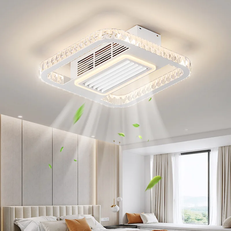 2025 neue weiße blattlose unsichtbare Ventilatorlampe, Schlafzimmer, Wohnzimmer, Esszimmer, Büro, nordisches Licht, luxuriöse, einfache Kristall-Deckenleuchte