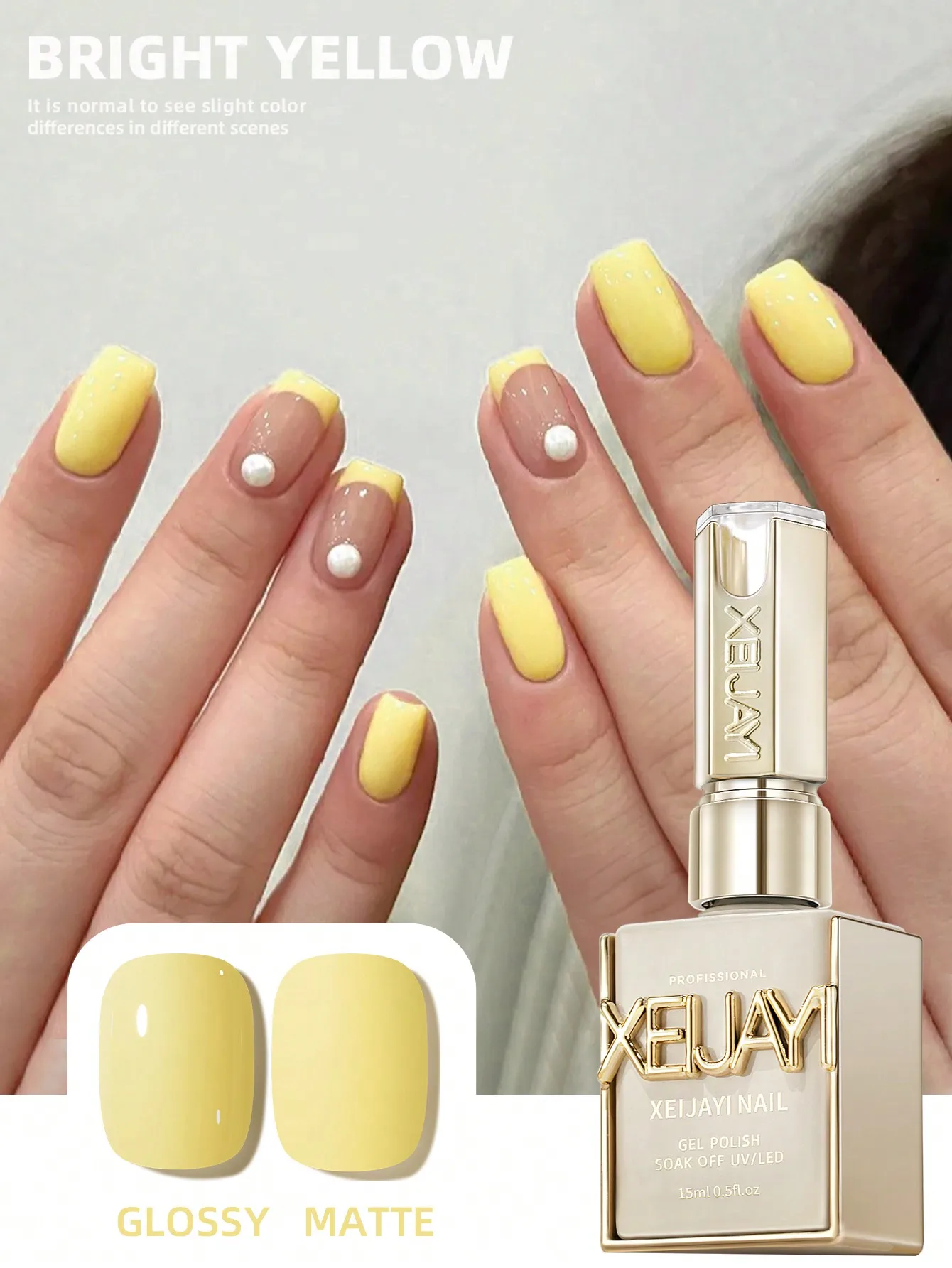 1 Stück 15 ml leuchtend gelber Gel-Nagellack-Starter, reiner Soak Off, kein Abwischen, geeignet für alle Jahreszeiten Image