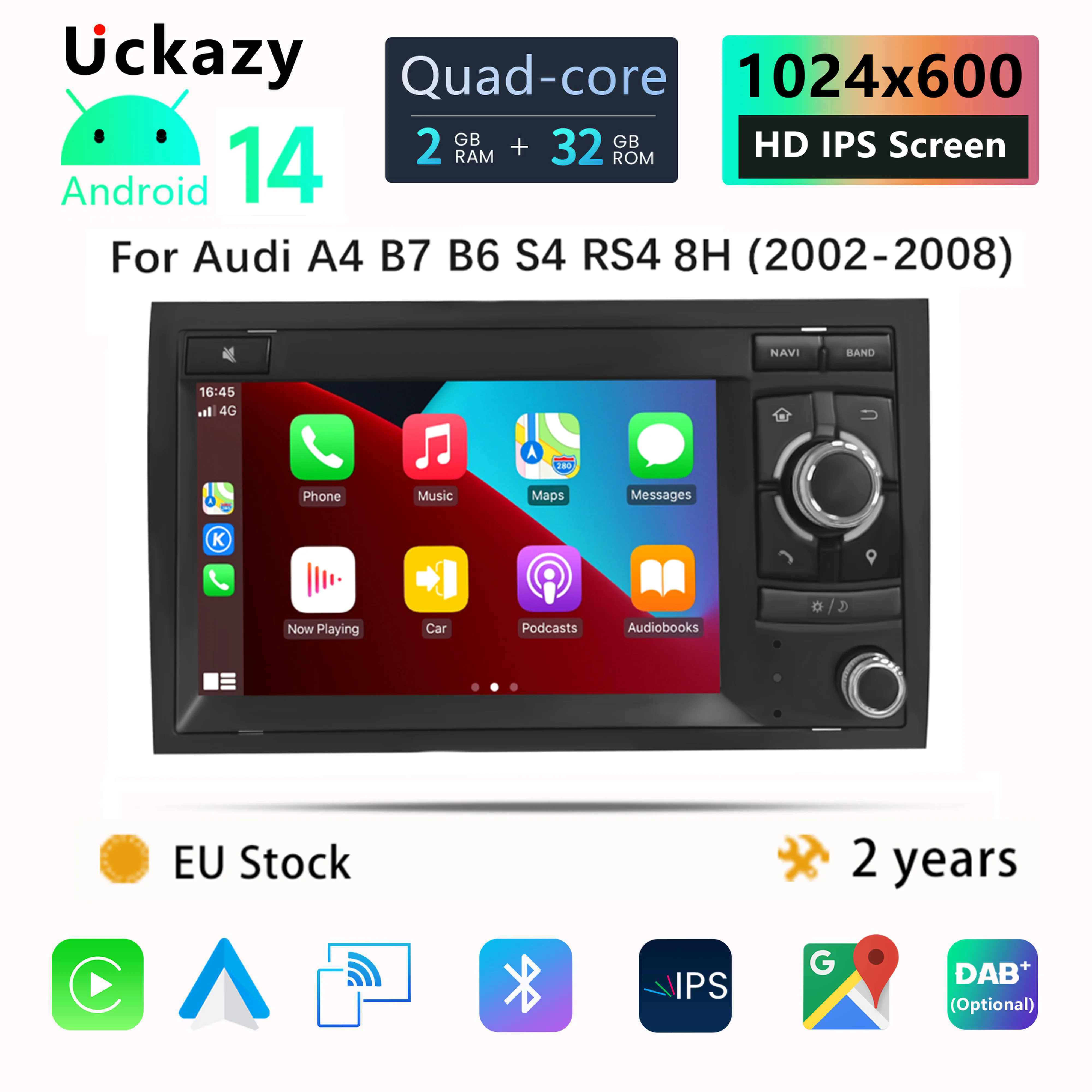 Android 14 wireless carplay 8g 128g auto multimedia für audi a4 b8 b6 b7 s4 b7 b6 rs4 b7 sitz exeo 7 "navigation autoradio Image