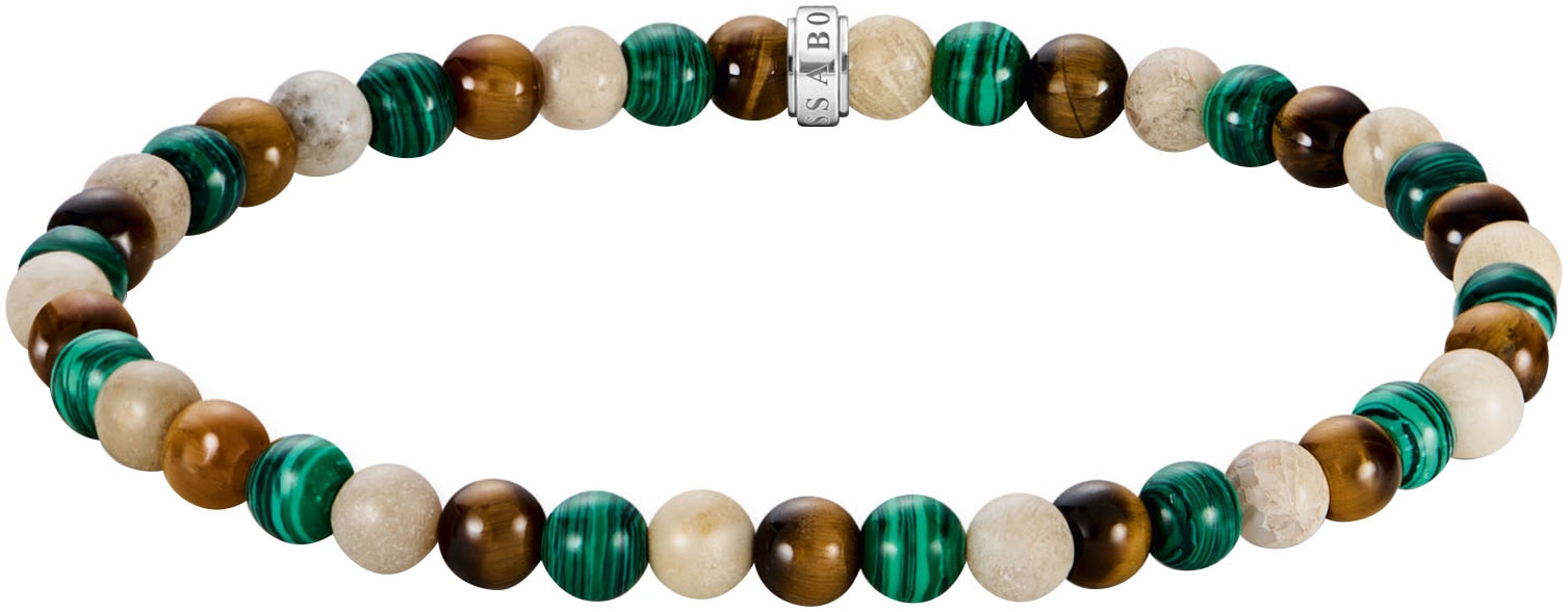 Armband THOMAS SABO "Bead Armband, A2183-468-7-L21" Gr. 21, silber (silberfarben, grün, braun, natur, grün, braun, natur), Armbänder, Damen, 21, Silber 925 (Sterlingsilber), mit Malachit, Tigerauge, Jaspis Image