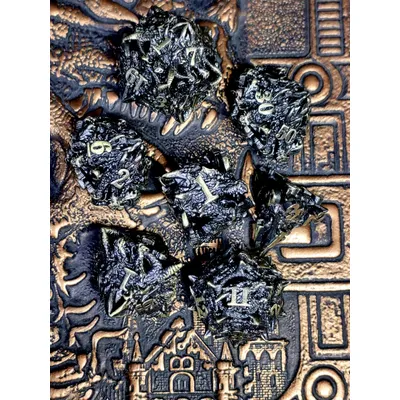 DnD Metallwürfelset – 7-teilige Würfel aus Zinklegierung mit Drachenkopf-Design, bronzefarben, für Image