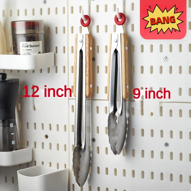 ‌ Edelstahl-Grillzange mit Silikonspitzen – verstärkter Holzgriff zum Grillen, Backen und Buffet, hitzebeständige Lebensmittelklammer Image