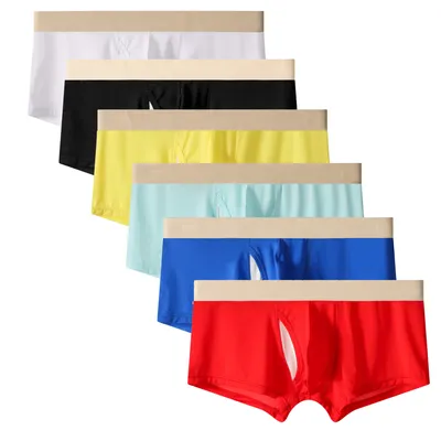 6PCS Herren-Sommerunterwäsche, bequem, Eisseide, coole Boxershorts, leicht Image