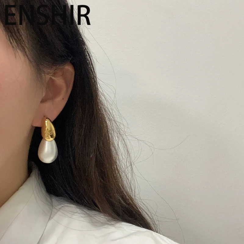 ENSHIR Goldene Silbrig Spleißen Gebürstet Wasser Tröpfchen Ohrringe für Frauen Koreanische Mode 2025, Neue Schmuck Großhandel Party Image