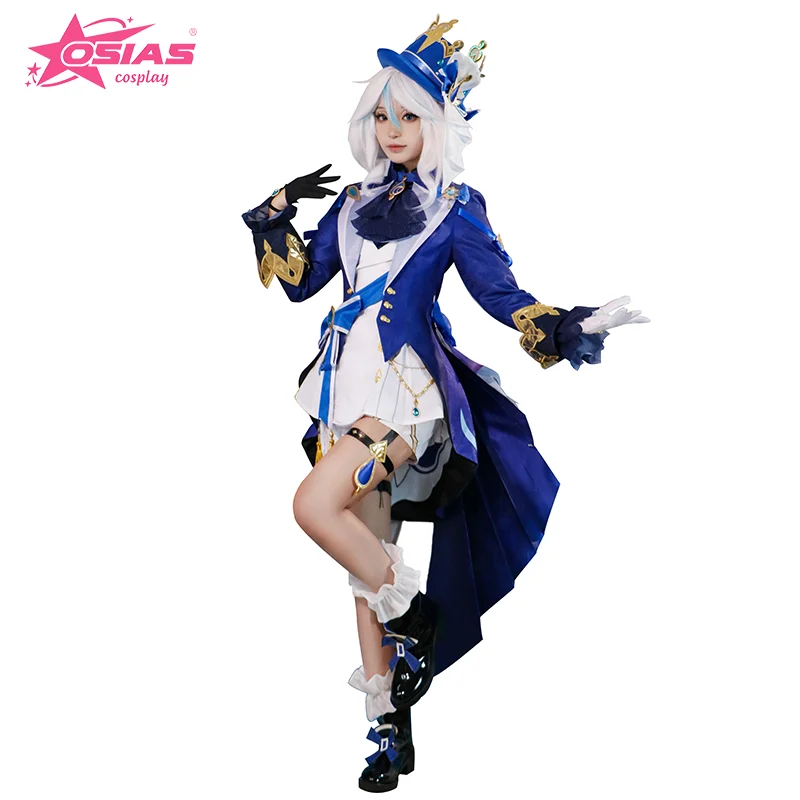 OSIAS Furina Cosplay Kostüm Set Furina Perücke Furina Schuhe Furina Weiße Form Genshin Impact Cosplay