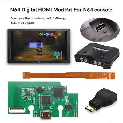 HISPEEDIDO For N64 Digital HDMI Mod Kits Transfer Port PCB Sets Play Games on TV, Game Console