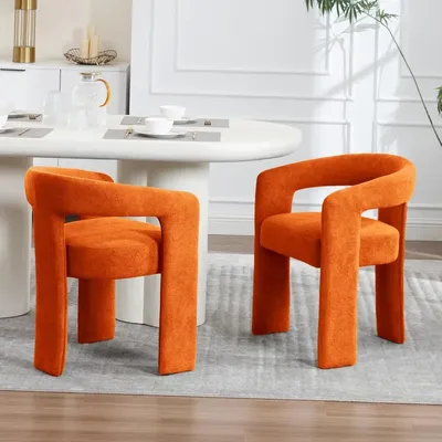 Orange Modern Boucle Barrel Dining Chairs Set of 2, Sherpa Upholstered Living Room Accent Chairs, Comfy Side Chair Lounge Armcha