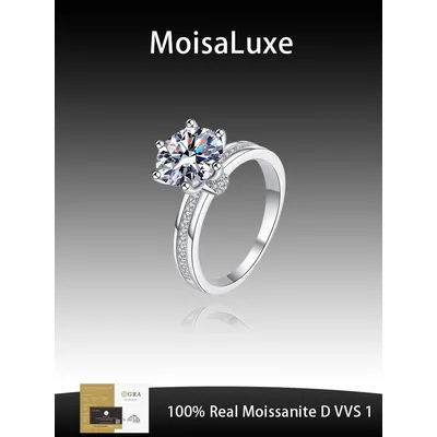 MoisaLuxe Official Store GRA Moissanite Plata Sterling 925 Silver Women's Bouquet 3 Carat Moissanite Ring Pt950 Gold Plated