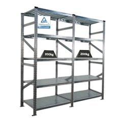 PROREGAL Fachbodenregal PROXIMO Stecksystem | Komplettregal | HxBxT 200x180x60cm | 5 Ebenen | Fachlast 200 kg | Beidseitig nutzbar | Verzinkt Image