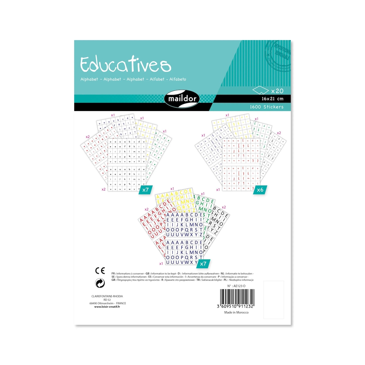 Maildor Educatives, 20 Stickerbogen 16x21cm, Alphabet - Mehrfarbig AE123O Image