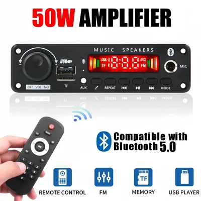 50W DIY Amplifier Bluetooth Decoder Board 12V 6.5mm Microphone FM Radio TF USB Car Audio Music Player Speakers Volume Control