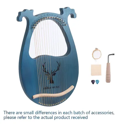 16-String Lyre Harp, Solid Mahogany, Steel Strings, Antler Design, Lightweight and Portable, Ideal