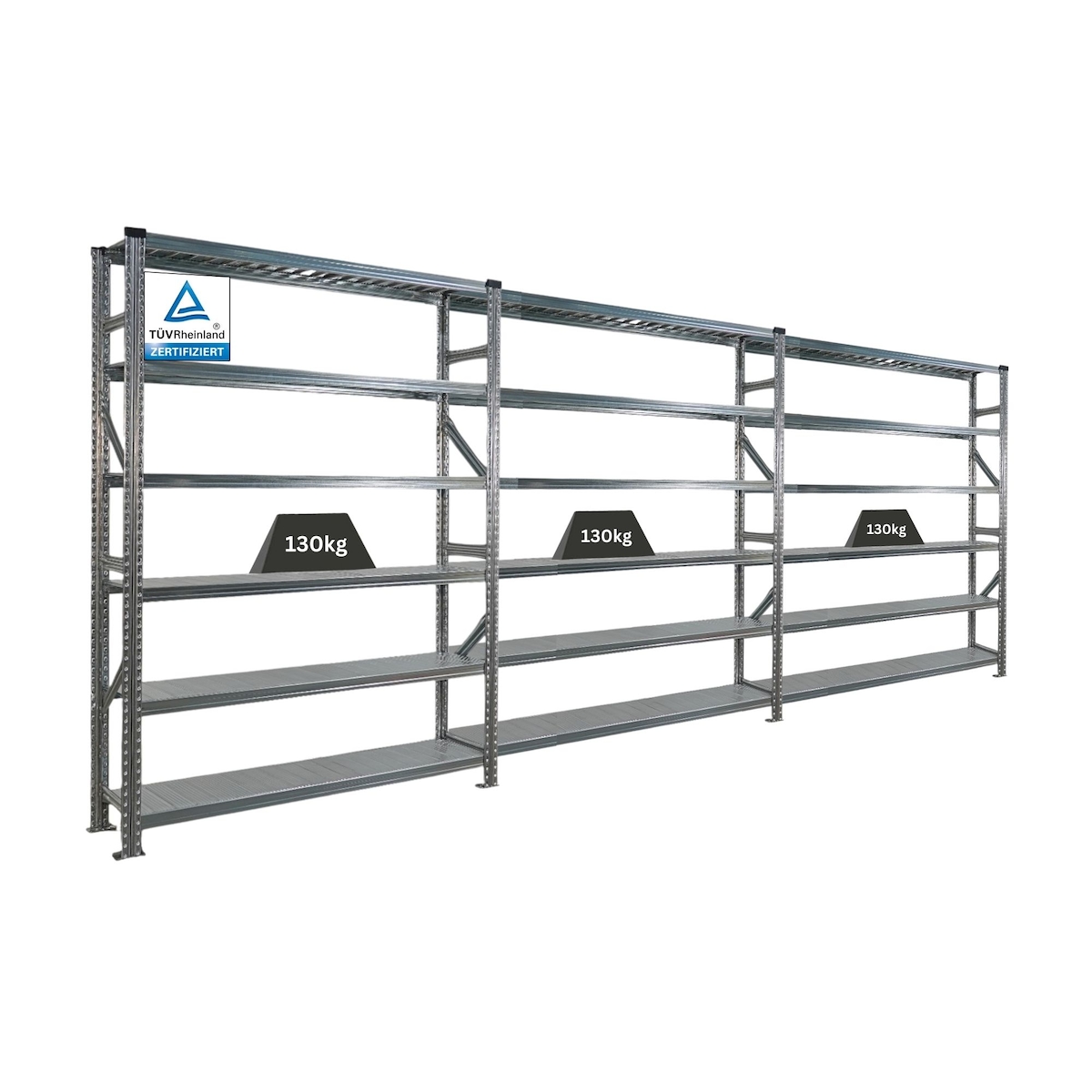 PROREGAL Fachbodenregal PROXIMO Stecksystem | Komplettregal | HxBxT 210x450x40cm | 6 Ebenen | Beidseitig nutzbar | Verzinkt Image