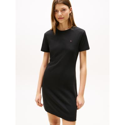 Shirtkleid TOMMY HILFIGER "NEW CODY STR SLIM SHORT DRS SS", Damen, Gr. XXL (44), N-Gr, schwarz, Jersey, Obermaterial: 100% Baumwolle, unifarben, casual, slim fit, Rundhals, Kurzarm, Kleider, mit allover Streifendessin, Logo-Flag Image