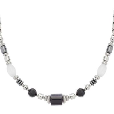 Kette mit Anhänger LEONARDO "Halskette Casoria, 024303", edelstahlfarben, blau, grau, Halsketten, Damen, Edelstahl, L: 50cm B: 7mm, mit Glasstein, Hämatit - mit Cat´s Eye, B:7mm Image