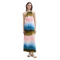 Neckholderkleid TOM TAILOR DENIM, Damen, Gr. L (40), N-Gr, bunt (watercolor print), Obermaterial: 100% Viskose, bedruckt, casual, regular fit knöchelfrei, Neckholder, ohne Ärmel, Kleider, Sommerkleid mit Knopfverschluss