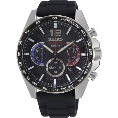 Chronograph SEIKO, schwarz (schwarz, schwarz), Armbanduhren, Herren, Armbanduhr, Quarzuhr, Herrenuhr, Datum, Stoppfunktion Image