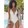 Badeanzug S.OLIVER "Naila", Damen, Gr. 44, Cup A/B, beige (creme), Microfaser, Polyamid, Strukturmuster, Badeanzüge, mit Struktur