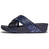 Pantolette FITFLOP "LULU CRYSTAL", Damen, Gr. 37, blau (dunkelblau), Lederimitat, Textil, Glitzer, modisch, Schuhe, Plateauschuh, Slides mit trendigen Glitzerdetails
