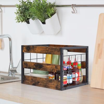 Vinyl Record Storage, Metal & Wooden Vinyl Record Album Holder, Cube Record Organizer Box
