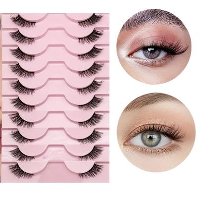 TEMU 10 Pairs Natural Fluffy Half Lashes - Cat Eye Cluster Wispy Long And Short False Eyelashes For A Bold And Beautiful Look Image
