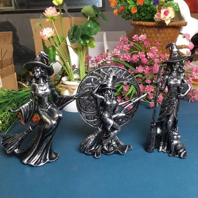 TEMU 3pcs Creative Broom Moon Statues For Living Room Tabletop Home Decoration Wizard Statues Halloween Style Decorative, Unique Housewarming&birthday Gifts For Grandma Mom Women Image