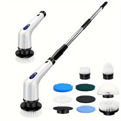 TEMU Electric Spin Scrubber, 9 In 1 Electric Cleaning Brush With Extension Handle And 9 Replaceable Brush Heads, 380rpm Rechargeable Power Scrubber For Bathroom, Sink, Shower, Kitchen, Floor, Car Image