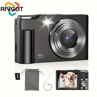 TEMU Rivgot Digital Camera With 64gb Sd Card, 16x Zoom, Compact Portable Led Light Filmer, Anti-shake, Timing, And Shooting Functions, As A Christmas Or Birthday Gift For Young Men And Image