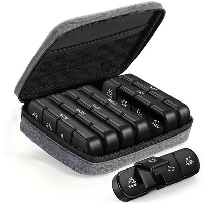 TEMU Weekly Pill Organizer 4 Times A Day With Stylish Bag, Portable Pill Box 7 Day With 28 Compartments For Men, Removable Pill Sorters To Store Vitamin, Medication, Fish Oil, Supplements Image