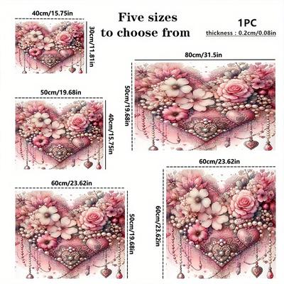 TEMU 1pc Love Heart & Butterfly Floral Dish Drying Mat -, Absorbent Polyester For Kitchen Countertops & Patio Tables - Non-slip, Sink Protector Image
