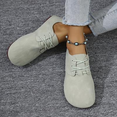 TEMU Women's Comfortable Slip-on Loafers - Brown Synthetic, Round Toe, Rubber Sole, All- With Lace-up Detail, Casual Footwear|laceup Detail|rubber Sole Image