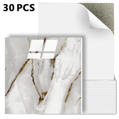 TEMU 30pcs Modern Self-adhesive Marble Effect Wall Decals, Waterproof Pvc, Peel And Cuttable, Contemporary Style, For Kitchen And Bathroom Decor, Wall Hanging Art, Indoor Use, Living Room Decor Image