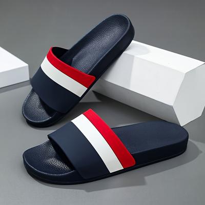 TEMU Men's & Women's Striped Slide Sandals - Casual Indoor/outdoor Beach Slippers With Eva Material, Black & , Home, Sports, And Summer Use, Strappy Sandals Image