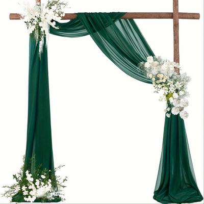 TEMU Green Polyester Table Runner - Elegant Wedding Arch Draping Fabric, Sheer Curtain For Ceremony & Party Decor, Durable Woven Table Flag For Christmas Image