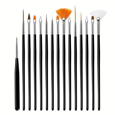 TEMU 15pcs Nail Art Brush Set In Black, White & Pink - Hypoallergenic Acrylic Handles With Nylon Bristles For Diy & Salon , Manicure |professional Nail Brushes|hypoallergenic , Nail Accessories Image