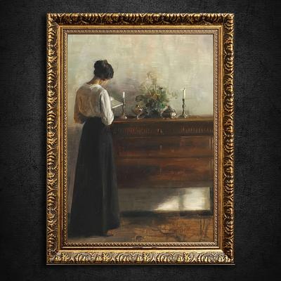 TEMU 1pc, Retro Woman Readingcanvas Pictures With Golden Frames, Vintage Wall Pictures, Classic Wall Decoration Living Room Bedroom Bathroom Kitchen, Farmhouse Room Decoration Aesthetic, 30x40cm Image